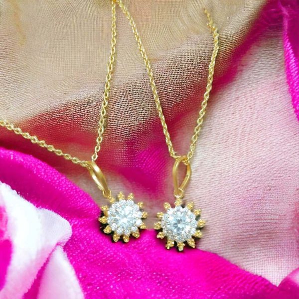 2 Pieces American Diamond Traditional Gold18K Locket. (Sunflower)