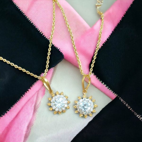 2 Pieces American Diamond Traditional Gold18K Locket. (Sunflower) - Image 4