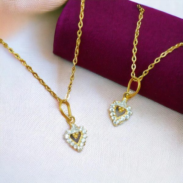 2 Pieces American Diamond Traditional Gold18K Locket. Love Shape. - Image 2