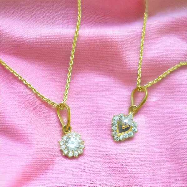 2 Pieces American Diamond Traditional Gold18K Locket. (Love & 13 stone Locket)