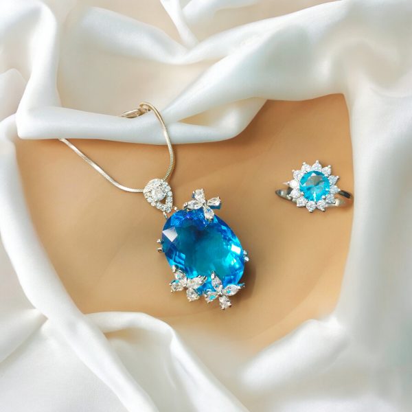 Blue Diamond Cut Pendent with ring. (5 year`s guarantee)