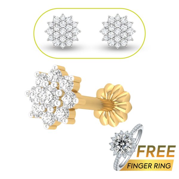 9 Stone Traditional Diamond Cut Nosepin + Earpin and free Finger Ring.