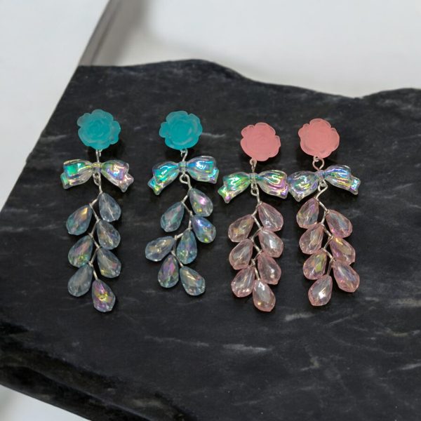 2ps Korean Flower Earring. (Blue and pink)