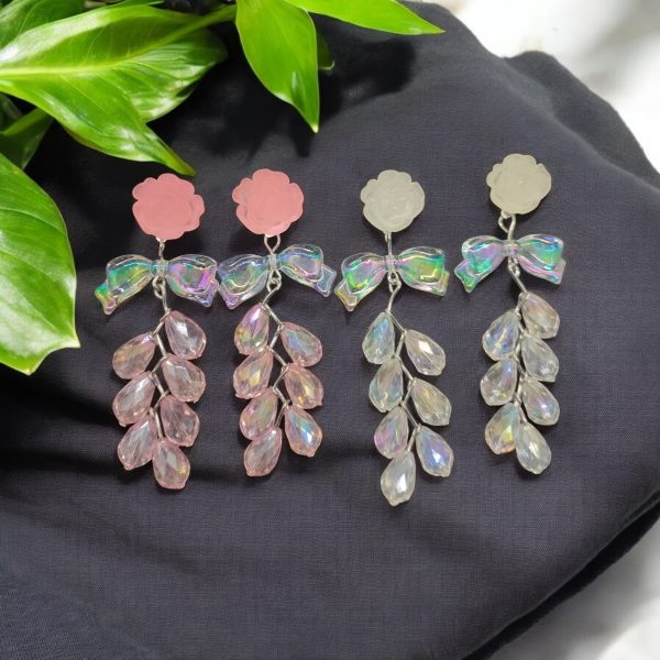 2ps Korean Flower Earring. (White and pink) - Image 2