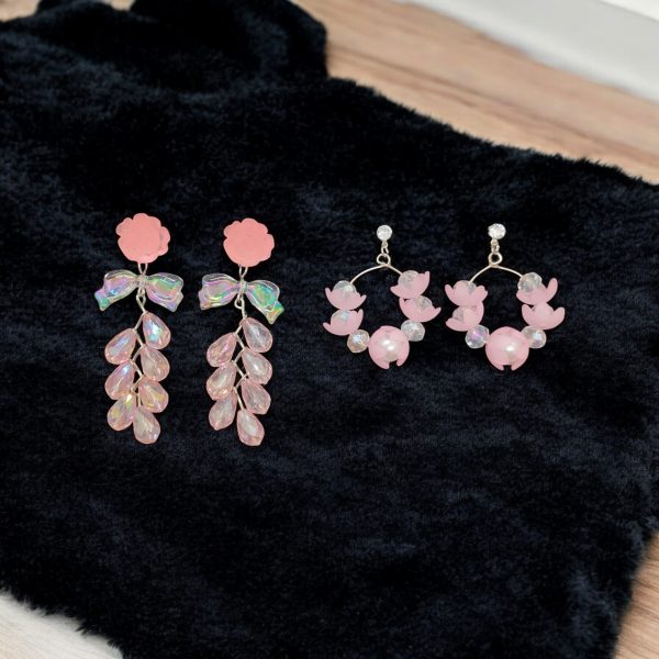 2ps Korean Flower Earring. (Pink) - Image 2