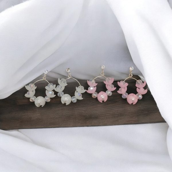 2ps Korean Flower Earring. (Pink, and white) - Image 3