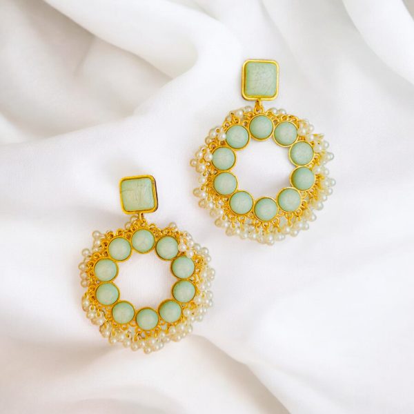 Gold Plated Crystal Drop Wedding Earring.(Green)