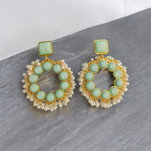 Gold Plated Crystal Drop Wedding Earring.(Green) - Image 2