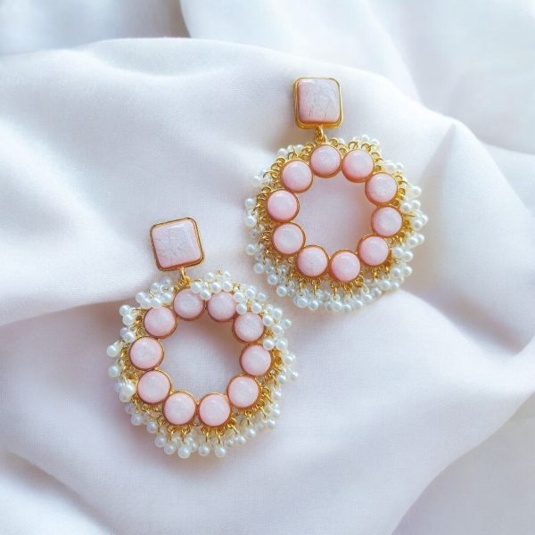 Gold Plated Crystal Drop Wedding Earring.(Light Pink)