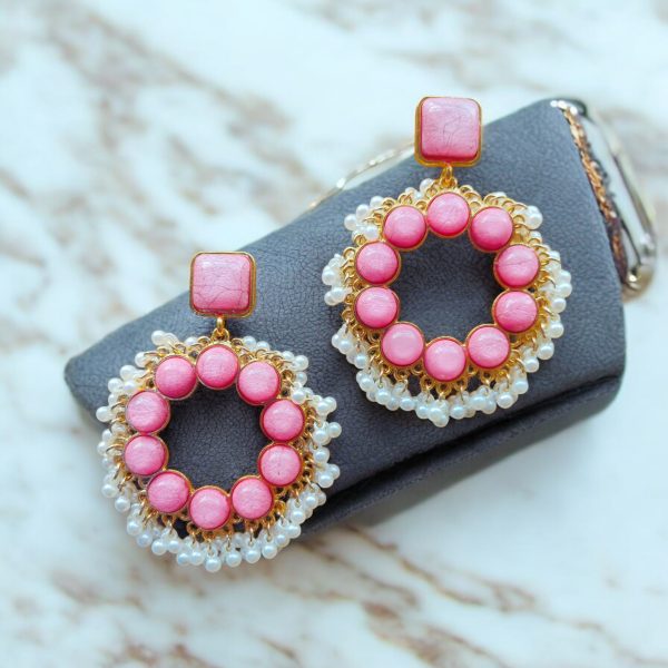 Gold Plated Crystal Drop Wedding Earring.(Pink) - Image 2