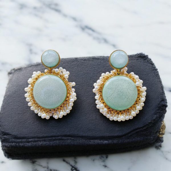 Gold Plated Crystal Drop Wedding Earring.(Pale green) - Image 2