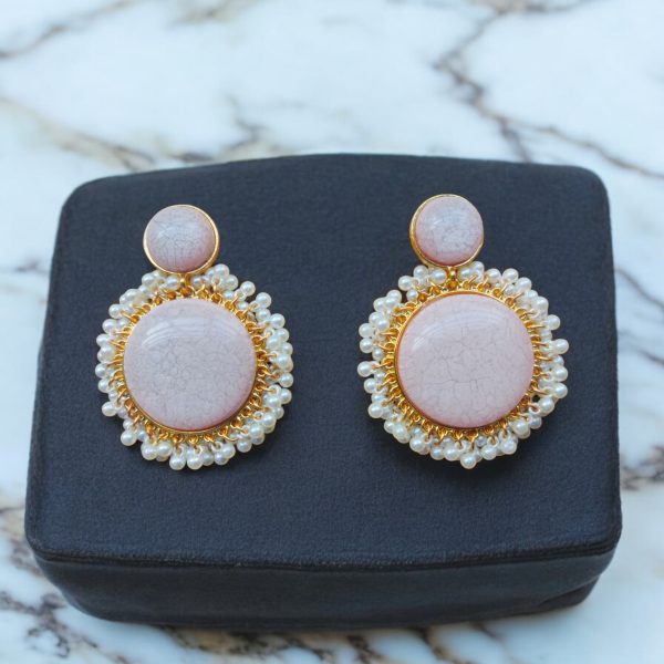 Gold Plated Crystal Drop Wedding Earring.(Lite Pink) - Image 2