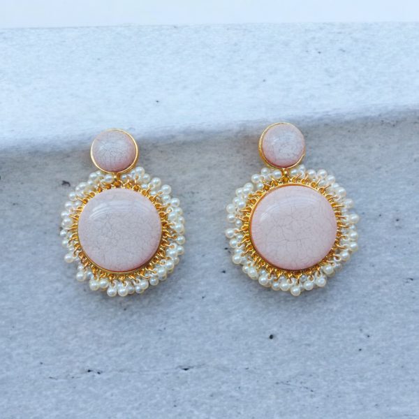 Gold Plated Crystal Drop Wedding Earring.(Lite Pink) - Image 3