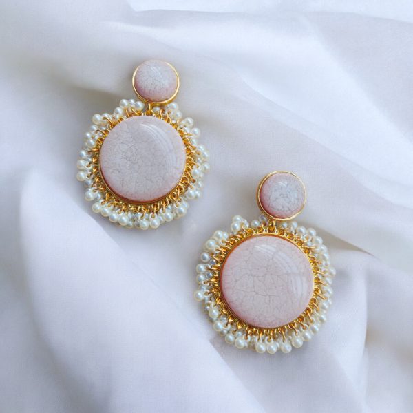 Gold Plated Crystal Drop Wedding Earring.(Lite Pink)