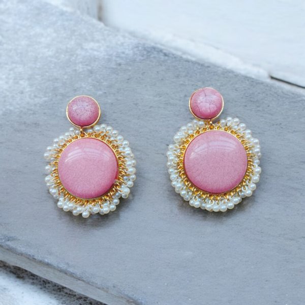 Gold Plated Crystal Drop Wedding Earring.(Pink) - Image 2