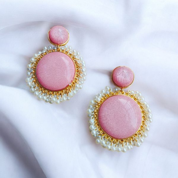 Gold Plated Crystal Drop Wedding Earring.(Pink)