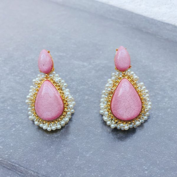 Gold Plated Crystal Drop Wedding Earring.(Pink) - Image 2