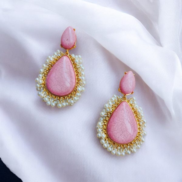 Gold Plated Crystal Drop Wedding Earring.(Pink)