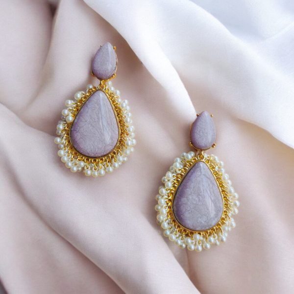 Gold Plated Crystal Drop Wedding Earring.(Violet)