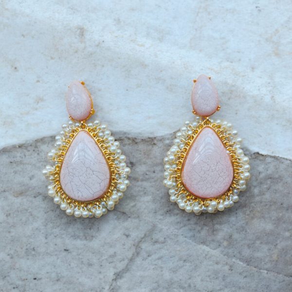 Gold Plated Crystal Drop Wedding Earring.(Light Pink) - Image 3