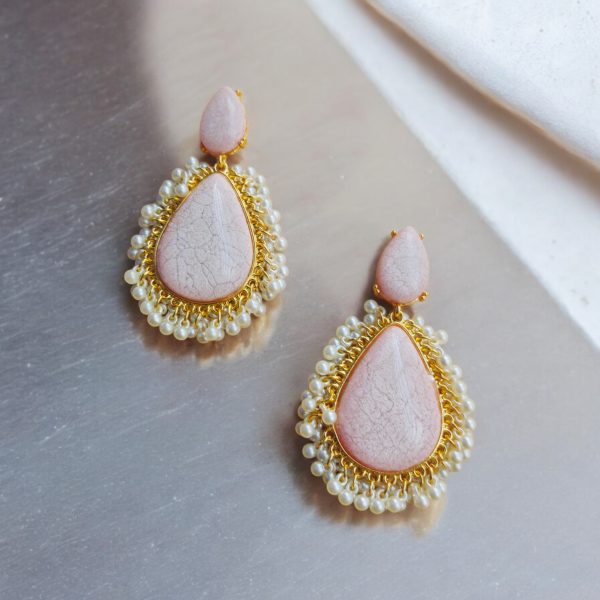 Gold Plated Crystal Drop Wedding Earring.(Light Pink) - Image 2