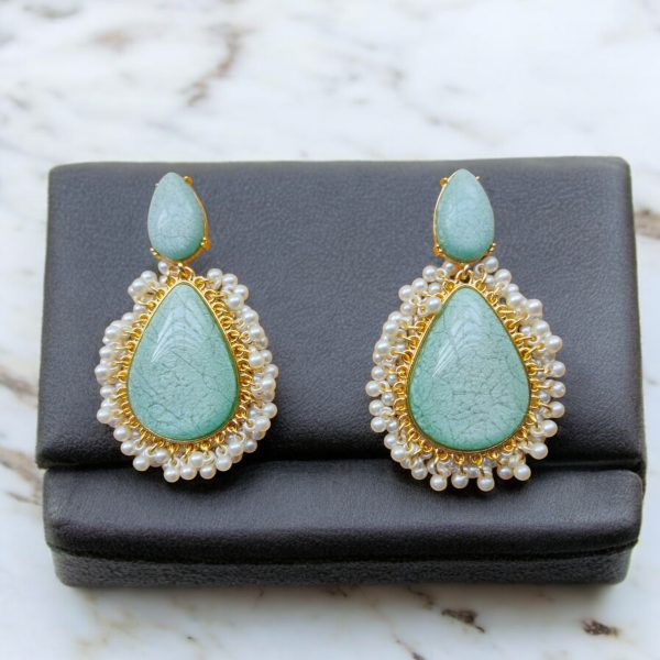 Gold Plated Crystal Drop Wedding Earring.(Pale Green) - Image 3