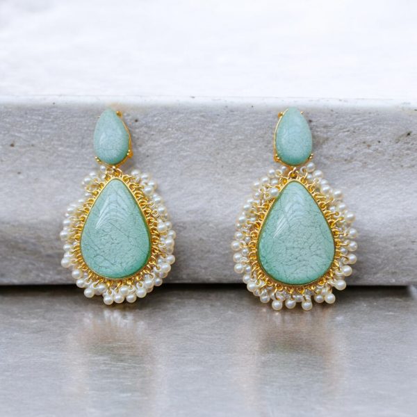 Gold Plated Crystal Drop Wedding Earring.(Pale Green) - Image 2