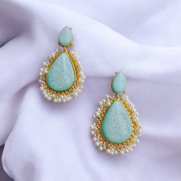 Gold Plated Crystal Drop Wedding Earring.(Pale Green) - Image 4