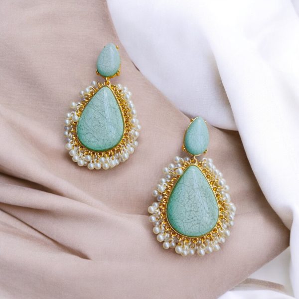 Gold Plated Crystal Drop Wedding Earring.(Pale Green)