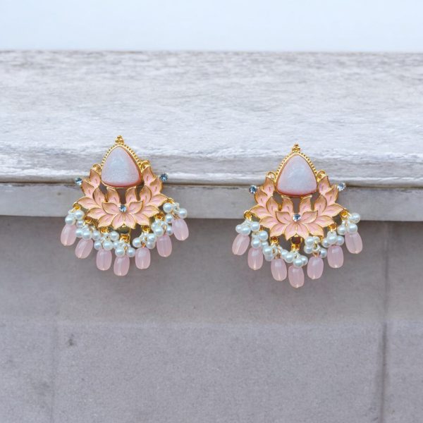 Gold Plated Drop Earring.(Light Pink) - Image 2