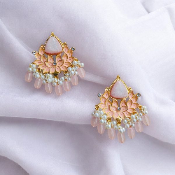 Gold Plated Drop Earring.(Light Pink)