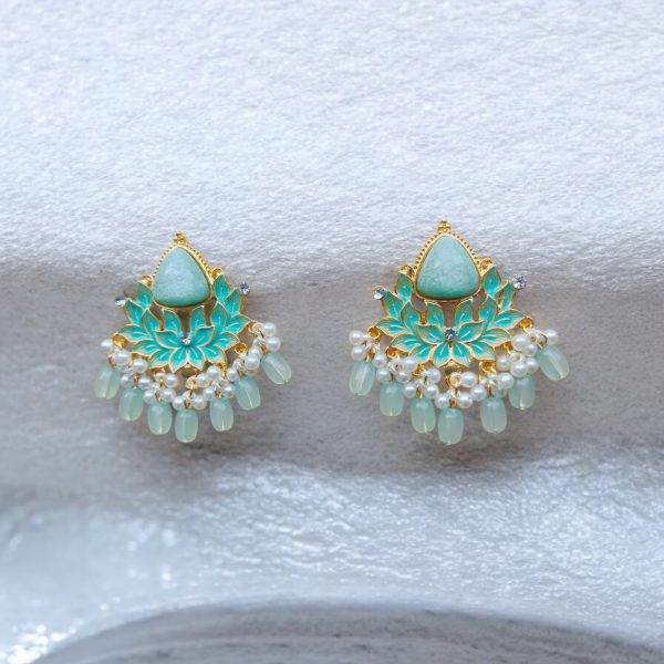 Gold Plated Drop Earring.(Pale Green) - Image 2