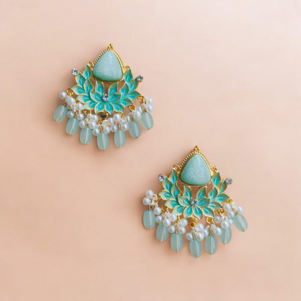 Gold Plated Drop Earring.(Pale Green)