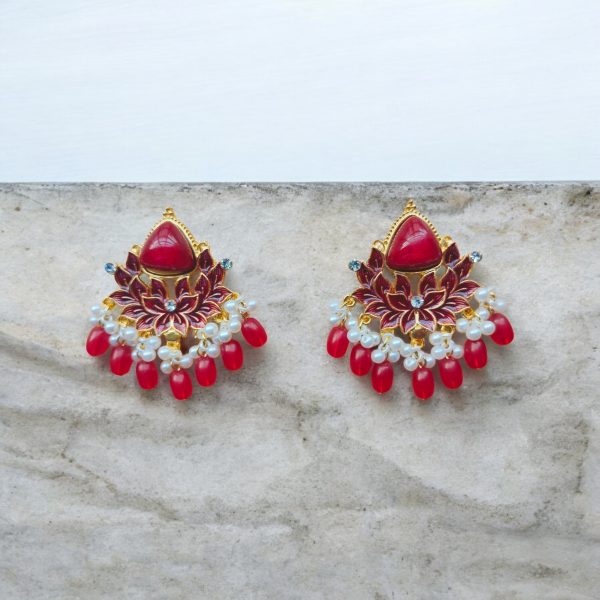 Gold Plated Drop Earring.(Red) - Image 3