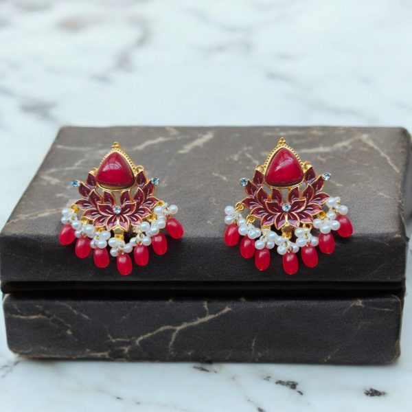 Gold Plated Drop Earring.(Red) - Image 2