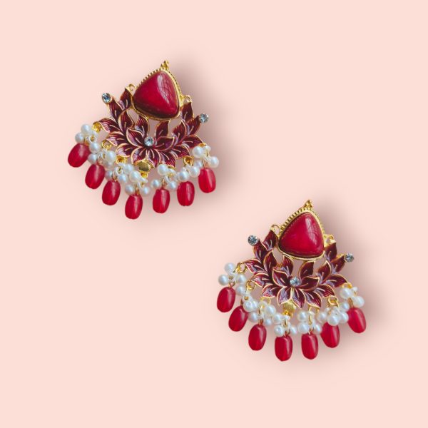 Gold Plated Drop Earring.(Red)