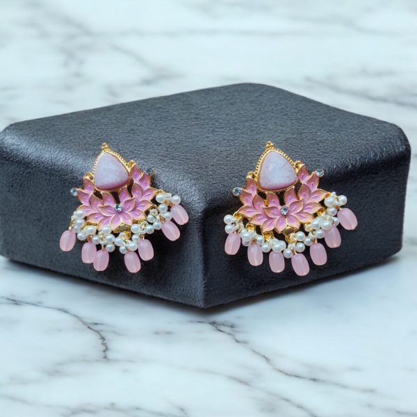 Gold Plated Drop Earring.(Pink) - Image 3