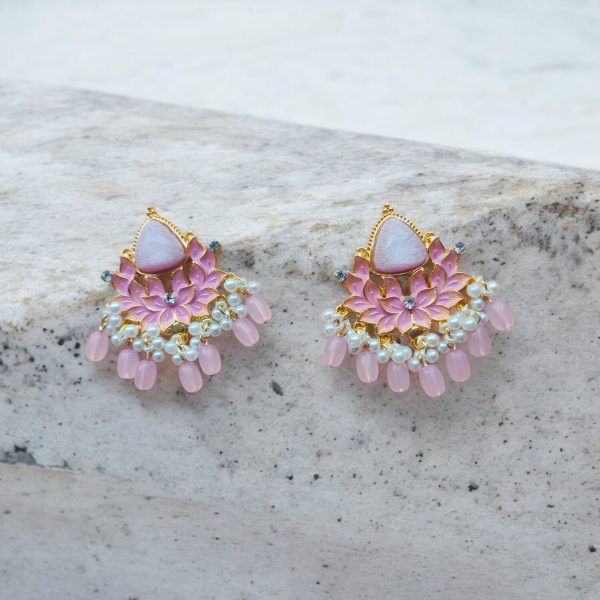 Gold Plated Drop Earring.(Pink) - Image 4