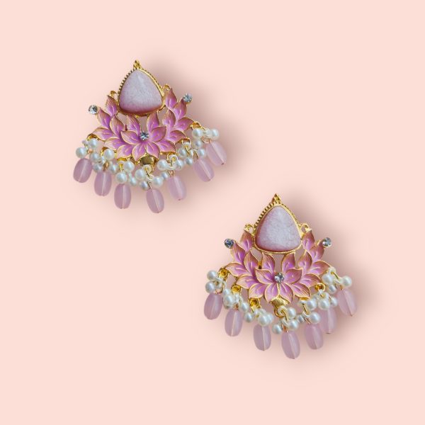 Gold Plated Drop Earring.(Pink)