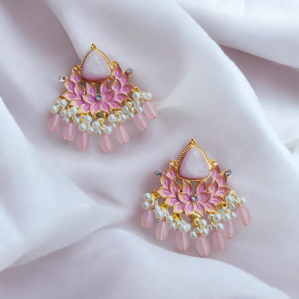 Gold Plated Drop Earring.(Pink) - Image 2