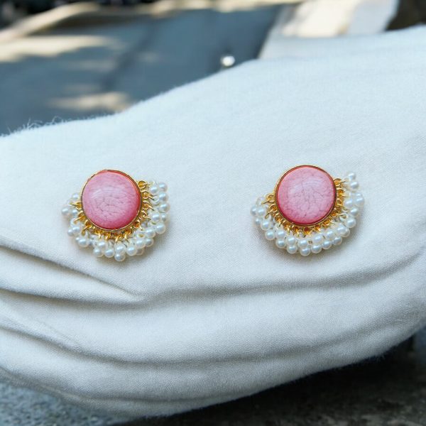 Gold Plated Round Earring.(Pink) - Image 3