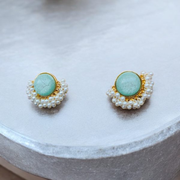 Gold Plated Round Earring.(Pale Green) - Image 3