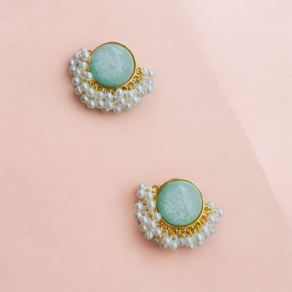 Gold Plated Round Earring.(Pale Green)