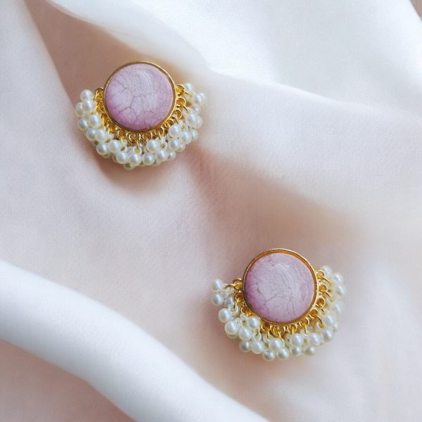 Gold Plated Round Earring.(Violet)