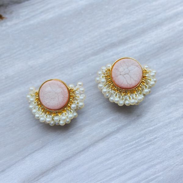 Gold Plated Round Earring.(Light Pink) - Image 3