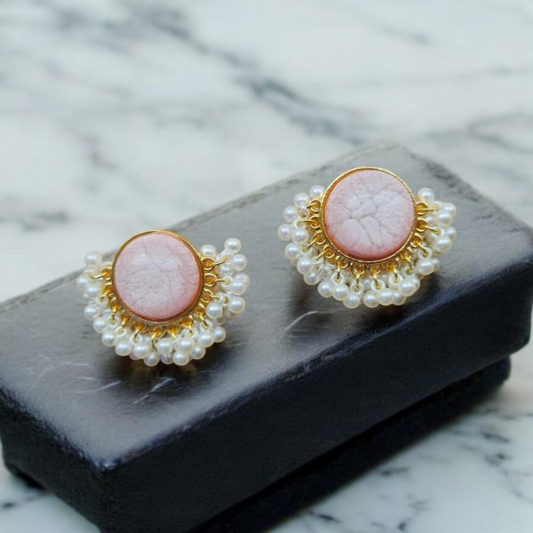 Gold Plated Round Earring.(Light Pink) - Image 2