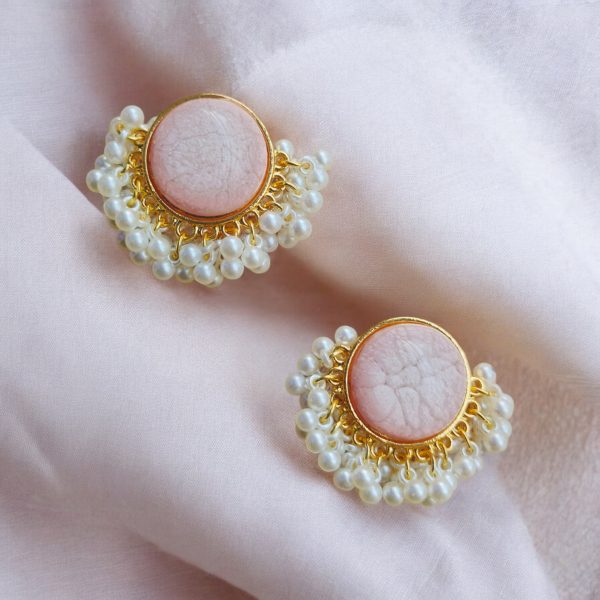 Gold Plated Round Earring.(Light Pink) - Image 4