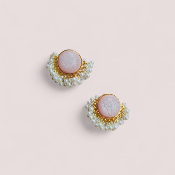 Gold Plated Round Earring.(Light Pink)