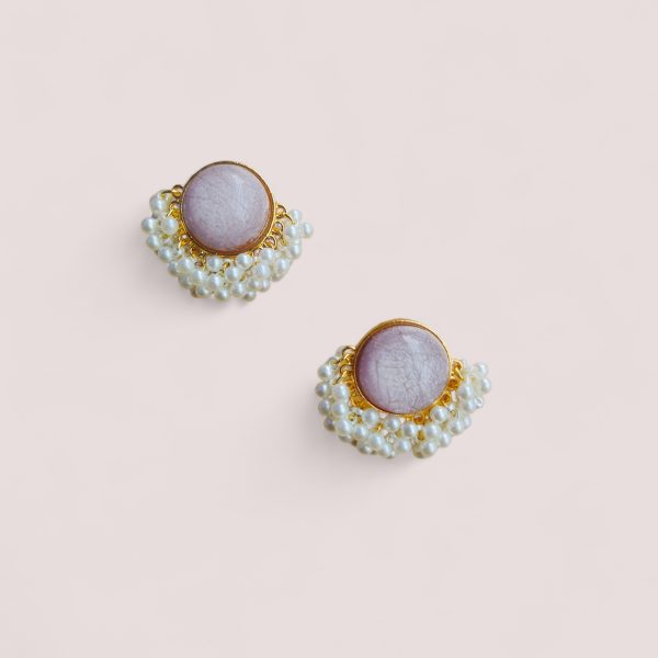 Gold Plated Round Earring.(Lilac)