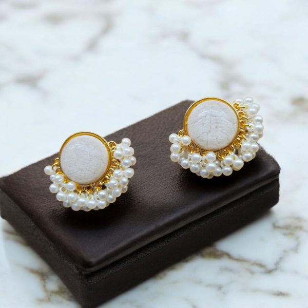 Gold Plated Round Earring.(White) - Image 3